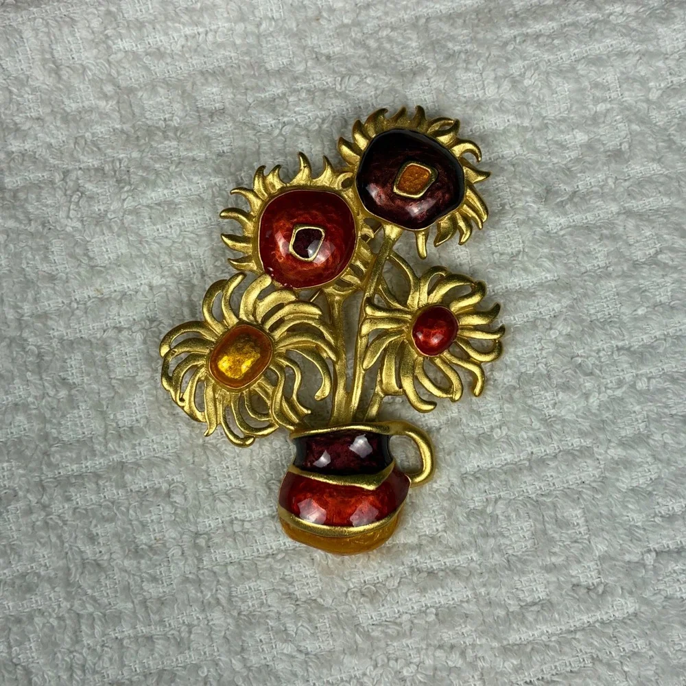 VIntage Yves Saint Laurent for Avon Van Gogh Sunflowers 90s Collection Brooch
